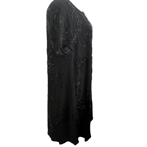 Vintage Liz Claiborne Black Beaded Short Sleeve Cocktail Evening Dress Size 8 - Picture 5 of 8